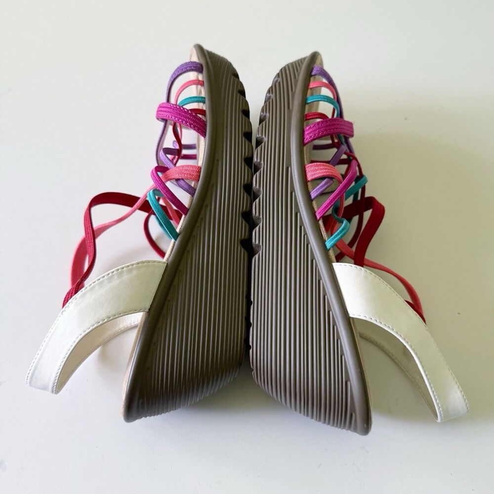 Skechers White Multi Gore Sling Back Wedges Parallel Strappy Memory Foam Sz 8.5 - Picture 9 of 13